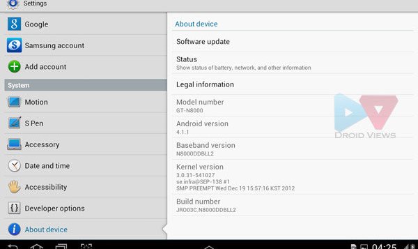 Galaxy Note 10.1 GT-N8000 (3G+WiFi) Android 4.1.1