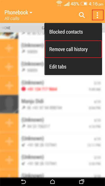 call log on htc