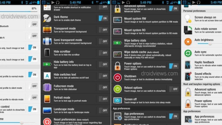 Sense 5 Quick Settings