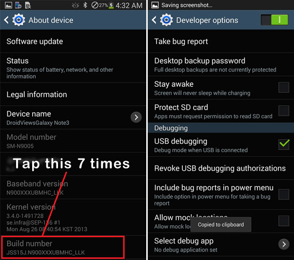 note 3 developer options