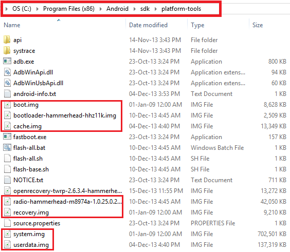 nexus 5 factory image files