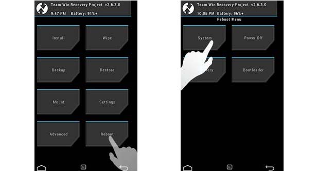 twrp reboot option