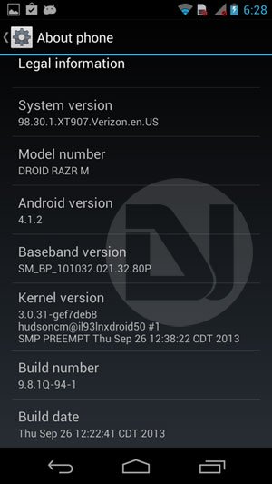 verizon droid razr android 4.1.2