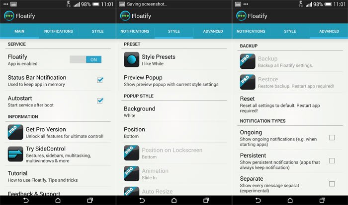 floatify settings