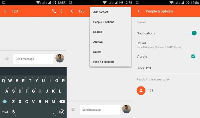 Messages app options