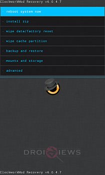 cwm recovery reboot option