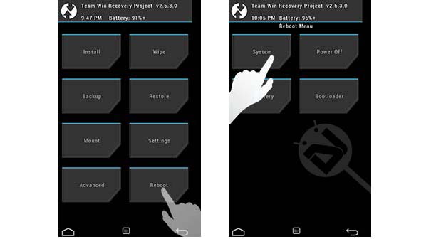 twrp recovery reboot option