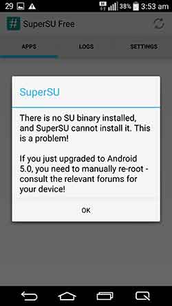LG G3 Lollipop Root Error