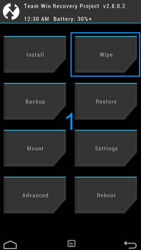 TWRP Wipe Step 1