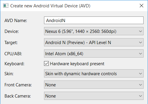 android n create avd
