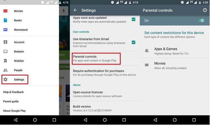 Parental Controls in Google Play