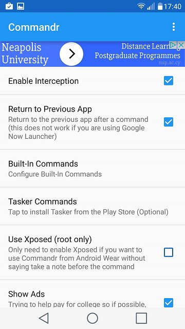 commandr app settings