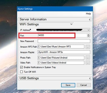 select a server port windows