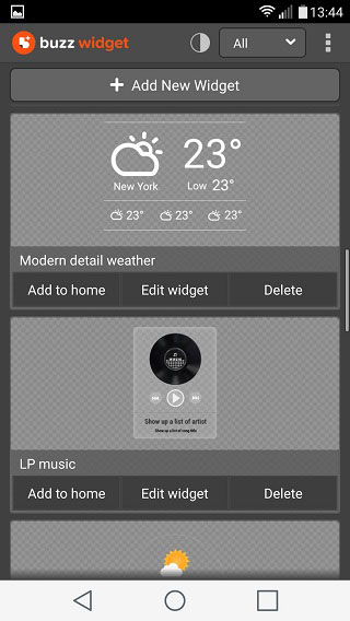 Buzz Widget screen