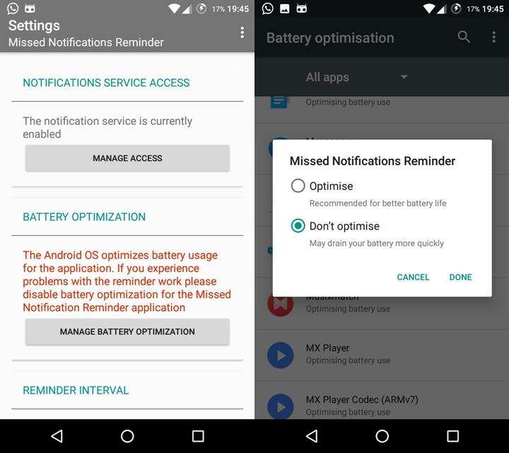 battery optimization notifications reminder