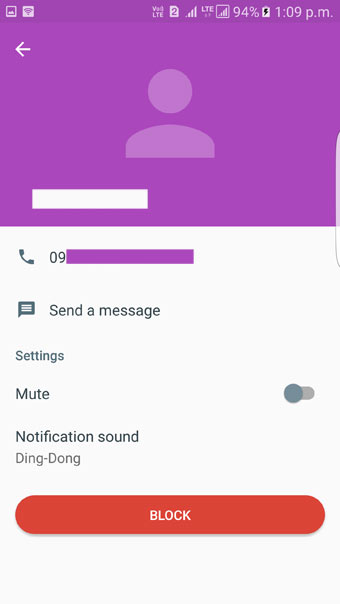 mute block contacts allo