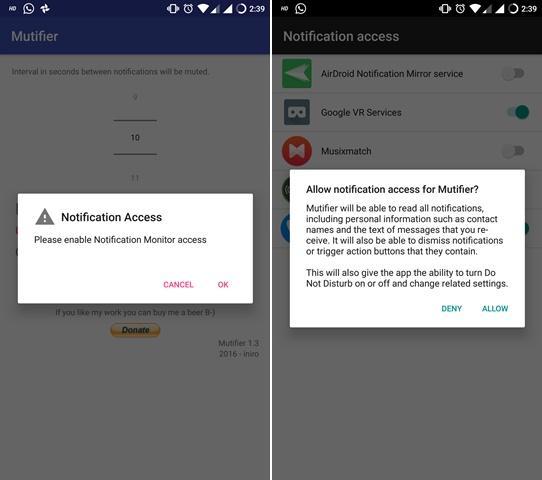 mutifier notification access