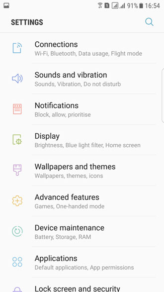 s7 edge nougat settings