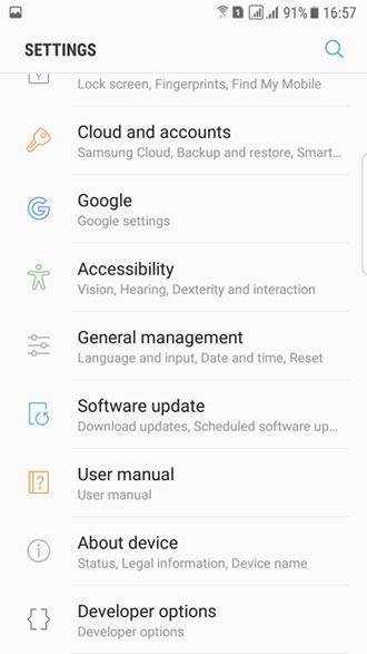 s7 edge nougat settings screen