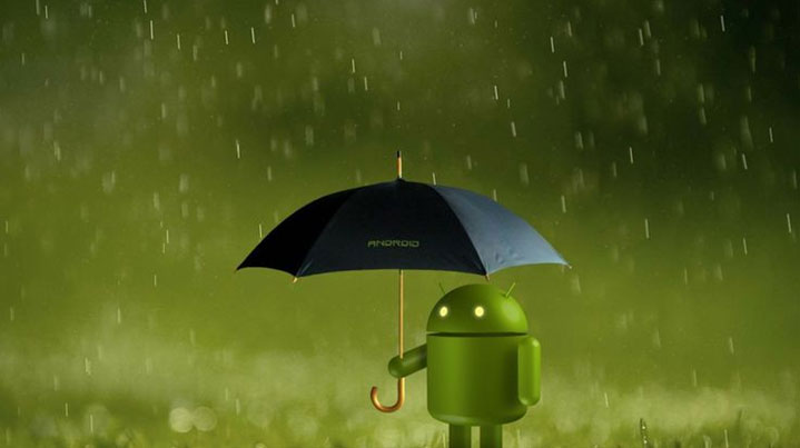 android with umbrella