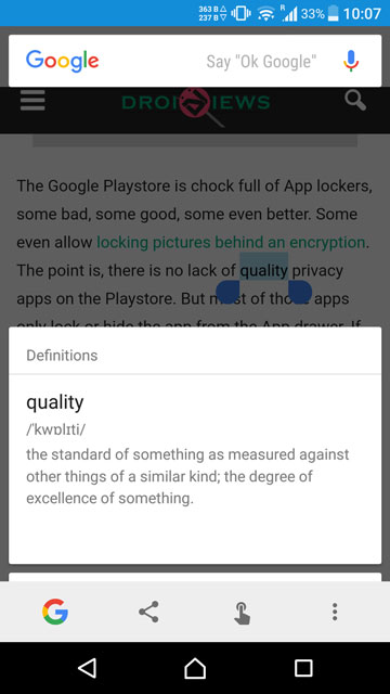 google now on tap quick dictionary