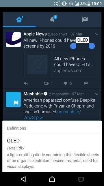 google now on tap quick dictionary