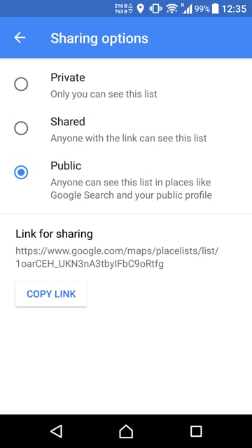 lists in Google Maps