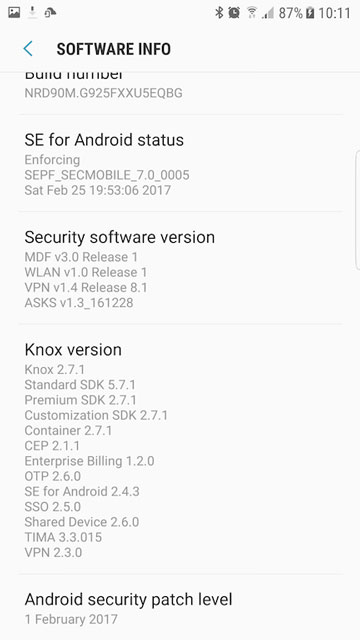 galaxy s6 nougat software info