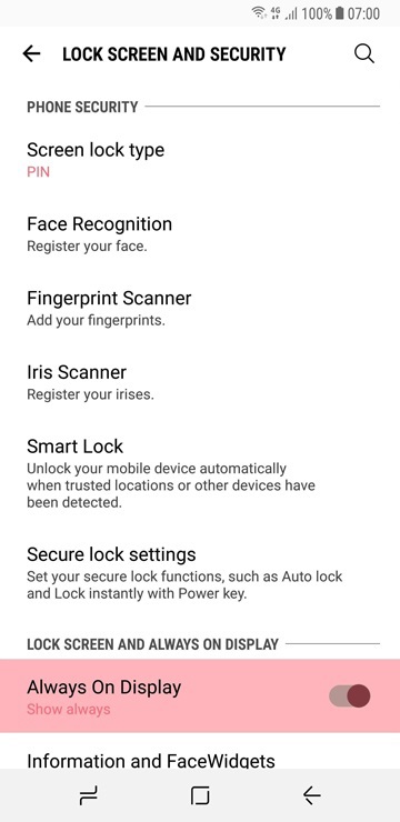 remove home button from always on display on galaxy s8