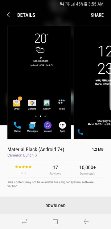 System-wide Dark Theme For Samsung Galaxy S8 Without Root