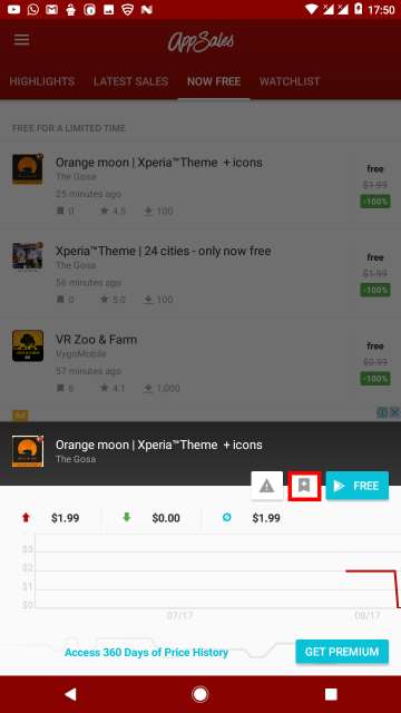 AppSales bookmark watchlist