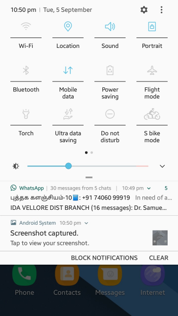 Samsung Galaxy J7 Prime Notification toggles