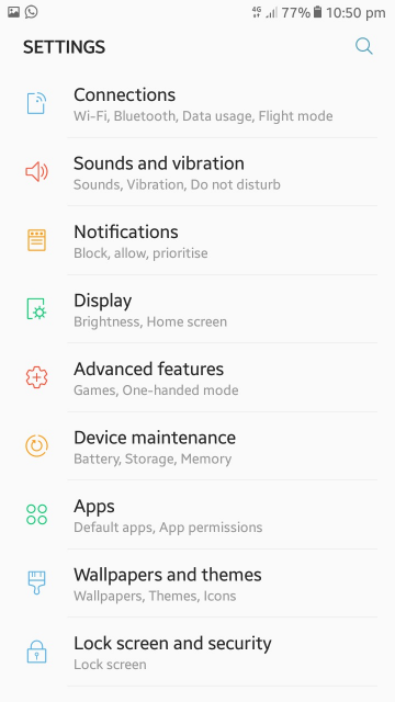 Samsung Galaxy J7 Prime Settings app