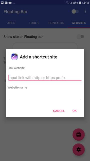 floating bar add website link