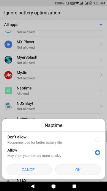 Naptime battery optimization
