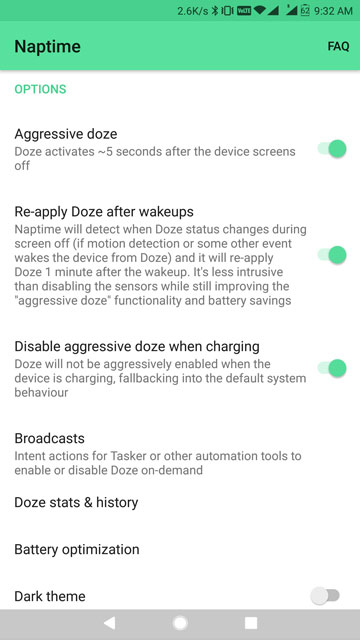 Naptime battery optimization settings