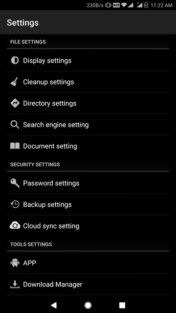 file manager setings