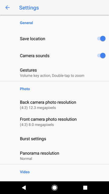 Pixel 2 Camera settings