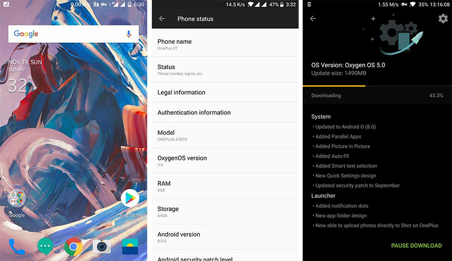 Install Official Android 8.0 Oreo-based Oxygen OS 5.0 On OnePlus 3 And OnePlus 3T