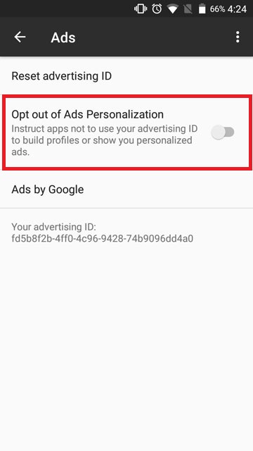 Opt out of ads personalization
