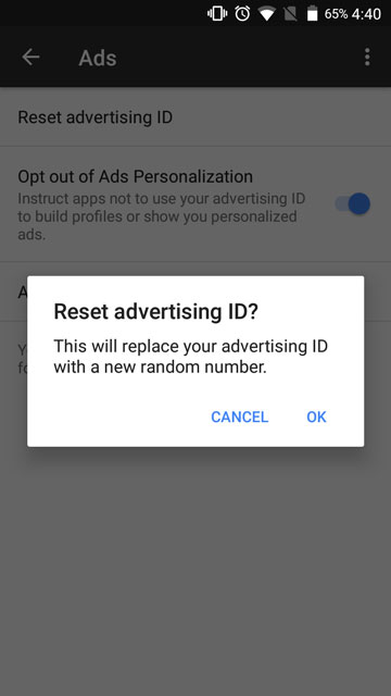 Opt out of ads personalization