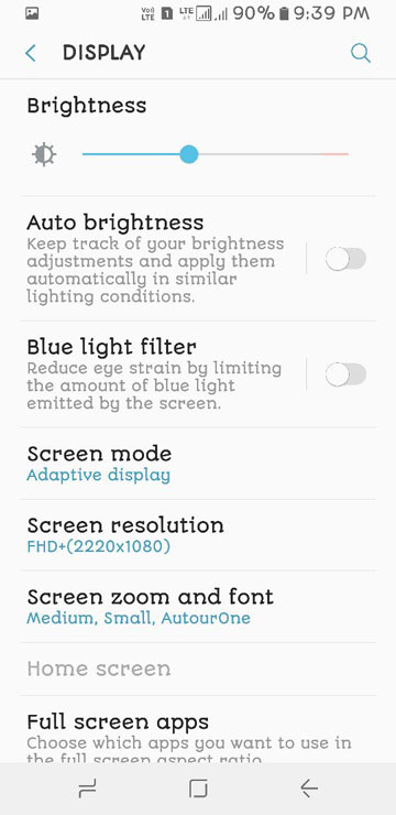 samsung s8 display settings