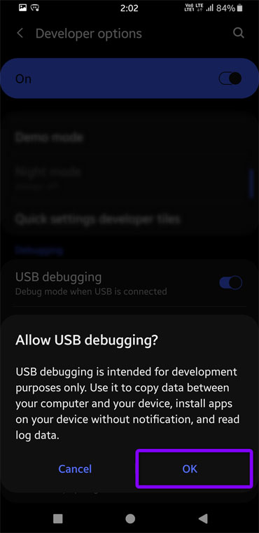 Allow USB debugging Android