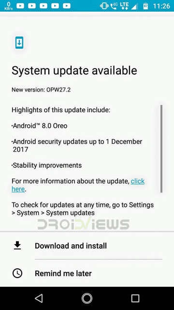 Moto X4 Android 8.0 Oreo OTA update notification