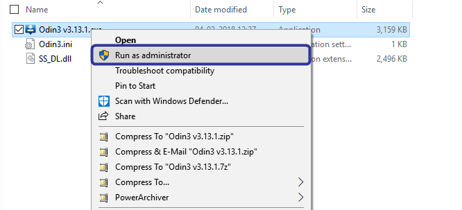 Odin.exe run as administrator