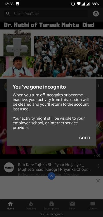 Watch YouTube in Incognito Mode on Android