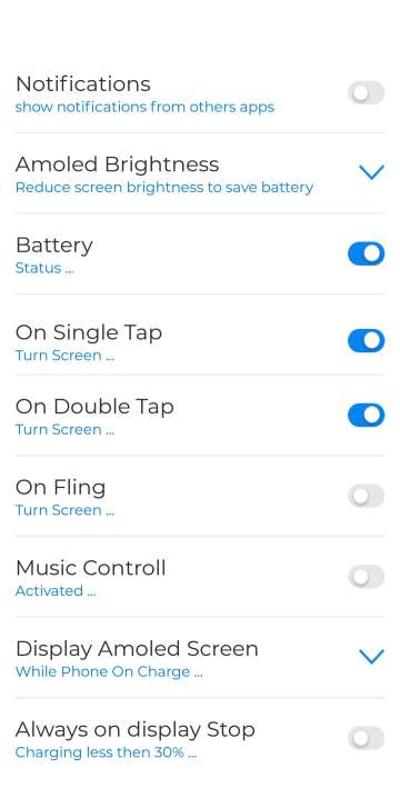 Always On Display app settings