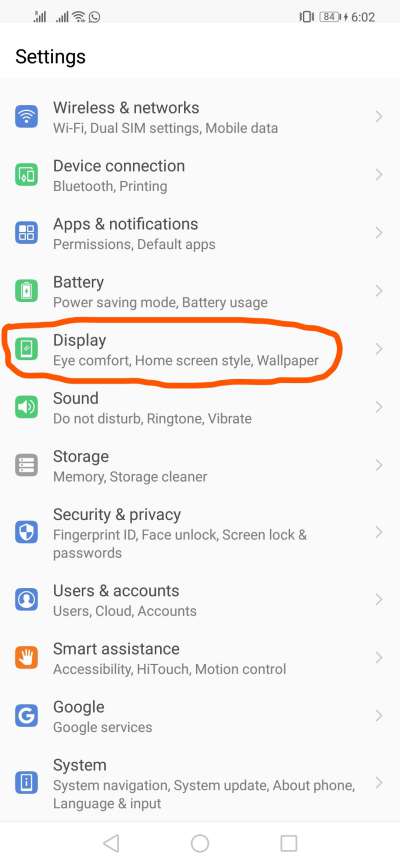 display settings