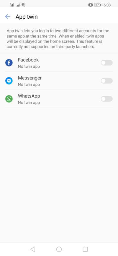 huawei app twin setting