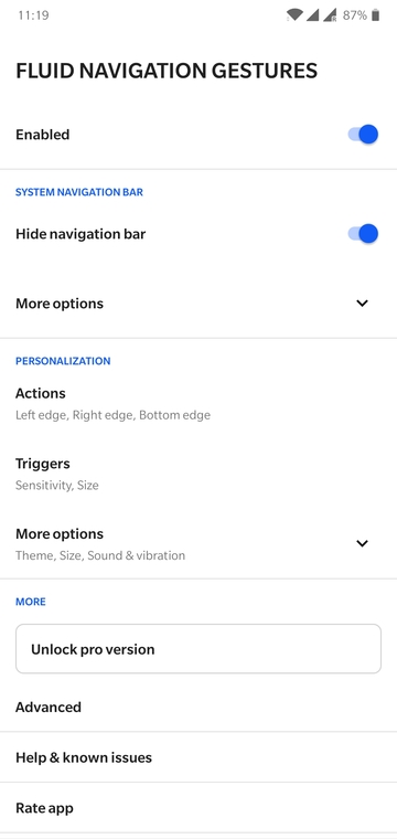Fluid Navigation Gestures settings 02